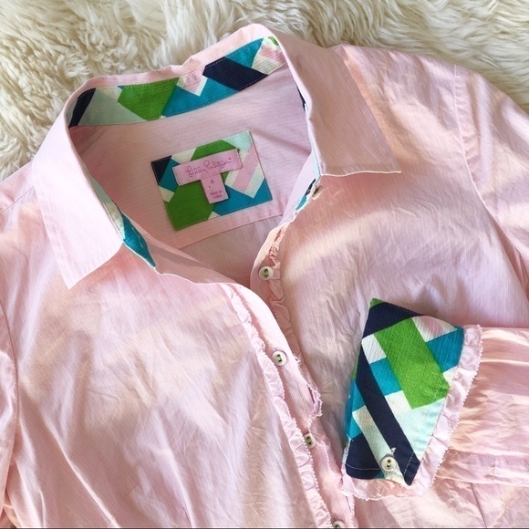 Lilly Pulitzer Pink Contrast Cuff Button Down Shirt - Picture 2 of 11